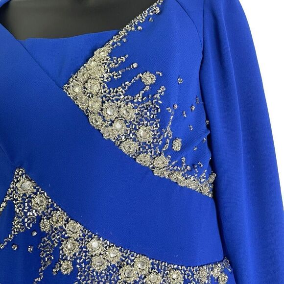 Lilli Diamond Vintage Blue Sheath Midi Rhinestone Beaded Dress Long Sleeve 10 - Picture 3 of 15